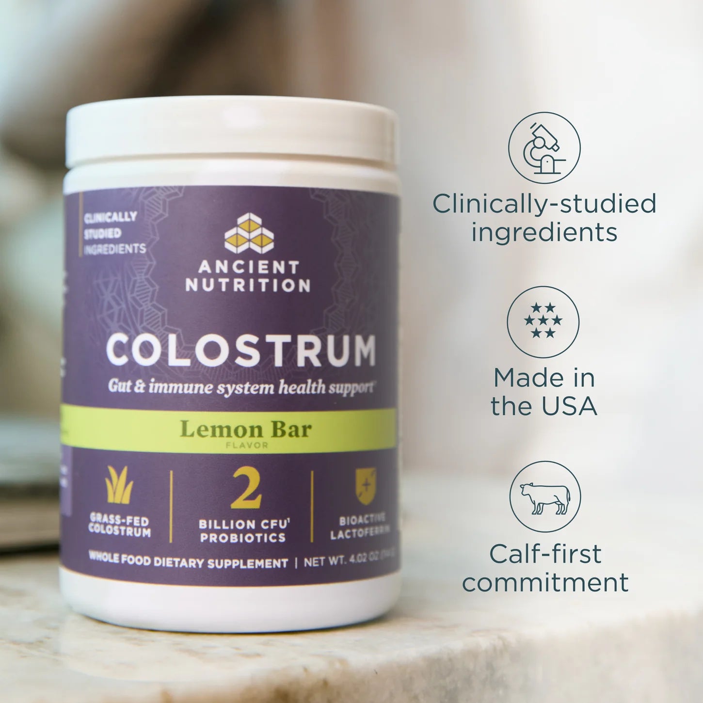 Ancient Nutrition® Colostrum Powder – Lemon Bar
